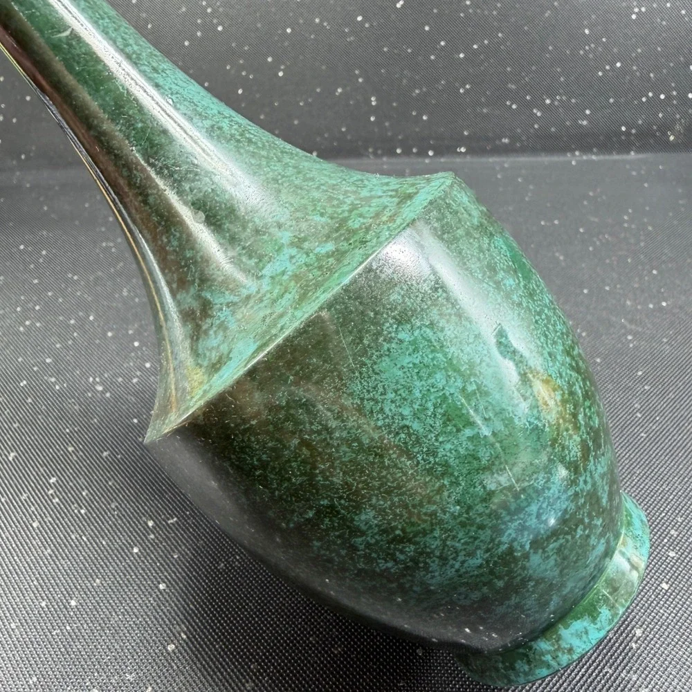 Vintage 1967 Japanese Verdigris Bud Vase Long Neck Mid Century Modern 9.5Inch